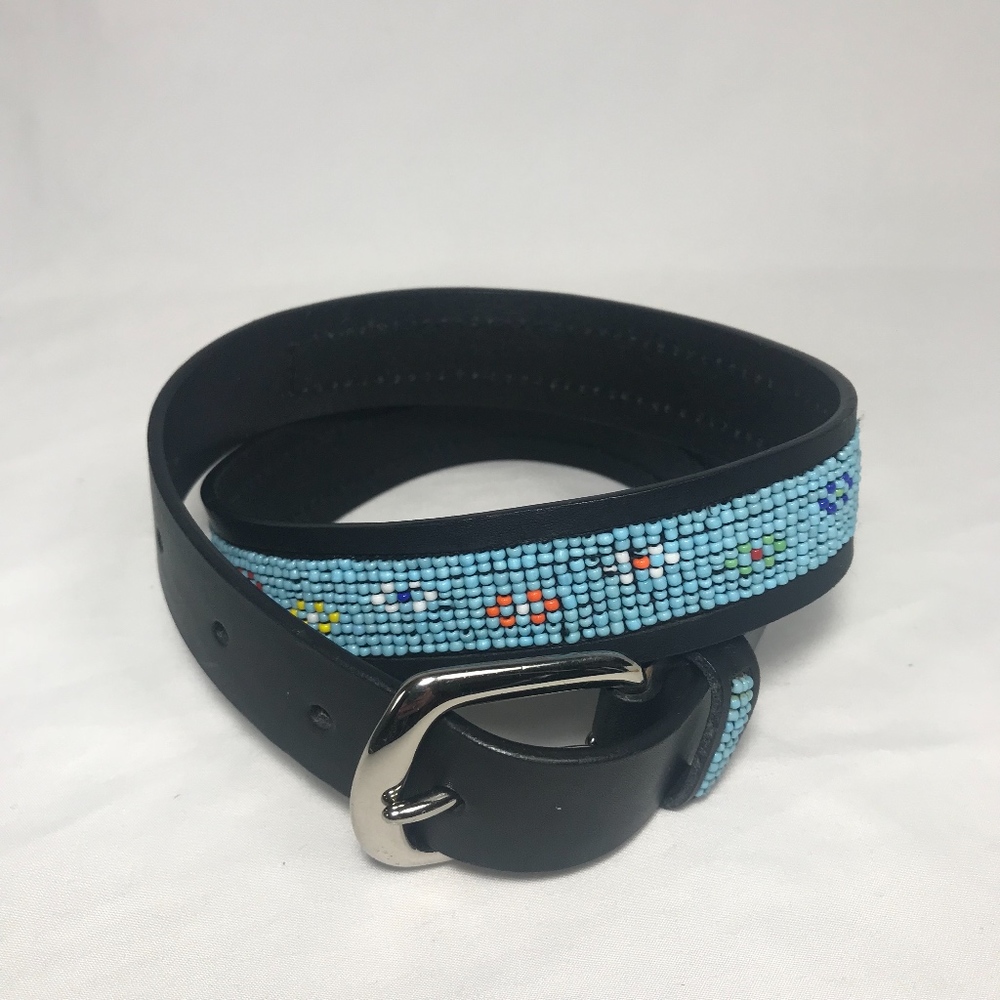 Charter Club Genuine Leather Beaded Aztec Belt Sm - Picture 2 of 8